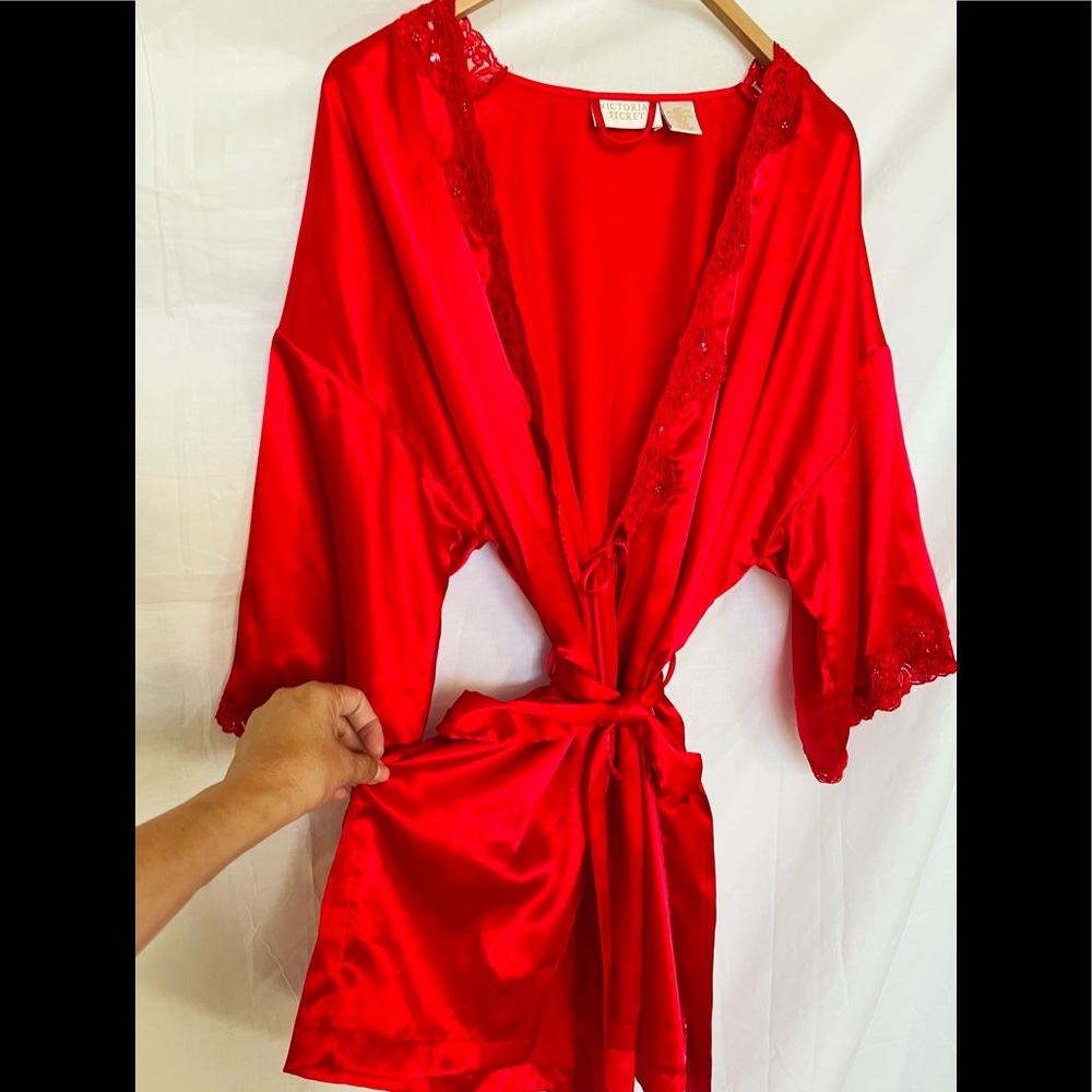 Elegant Victoria Secret Gold Label Satin Red Robe One Size